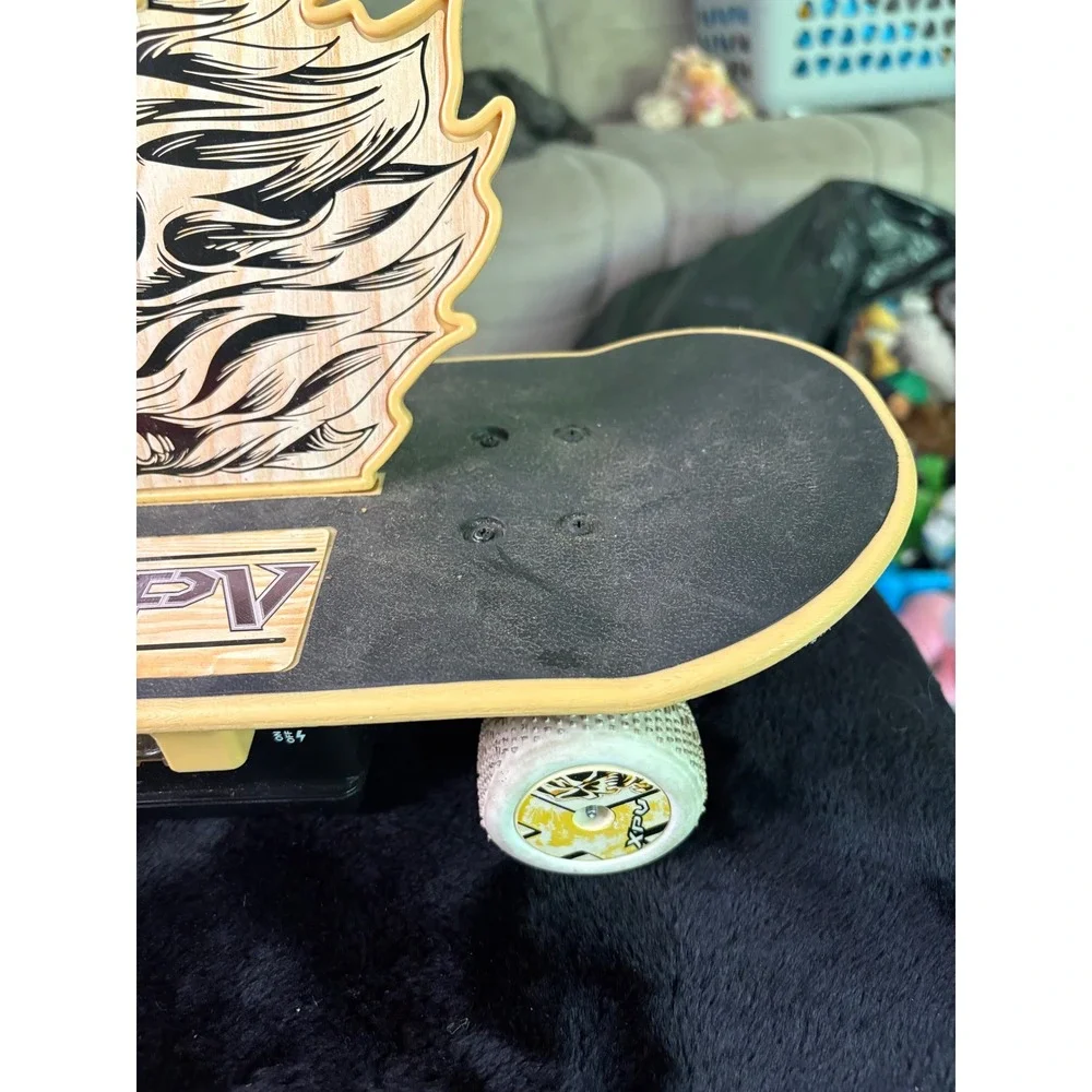 XPV Remote Control Skateboard Flaming Skull Graphic RC Toy with Remote White